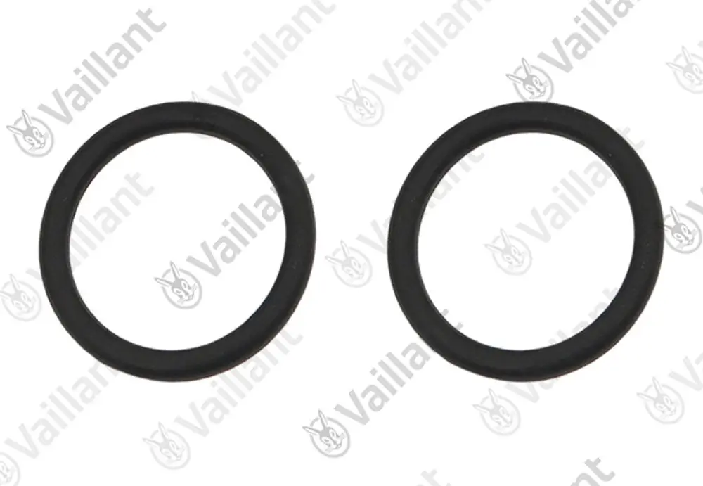 Zwei schwarze O-Ringe von Vaillant auf weißem Hintergrund, geeignet für verschiedene Anwendungen in Heizungs- und Sanitärsystemen.